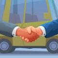 a dealer handshake with car at backdrop Royalty Free Stock Photo