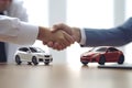 Dealer and new owner handshake after concluding a car deal. Concept of car dealerships. Generative AI Royalty Free Stock Photo