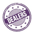 DEALERS text written on purple indigo grungy round stamp