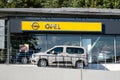 The dealership of German Opel cars in Ostrava with showroom, displayed cars and a yellow logo