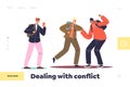 Dealing with conflict concept of landing page with teenage boys fighting and kicking Royalty Free Stock Photo