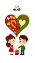 Young men and girls intimate romantic lovers love illustration