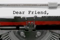 Dear Friend text on white sheet in vintage typewriter