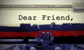 Dear Friend text on white sheet in vintage typewriter