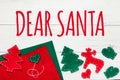 Dear Santa christmas card, children letter. Celebration background