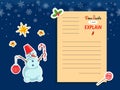 Dear Santa fun letter template, stickers, snow
