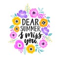 Dear summer, I miss you - hand written lettering illustration. Summer quote made in vector. Cute motivational slogan Royalty Free Stock Photo