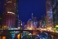 Dearborn Street Bridge over Chicago River at night Royalty Free Stock Photo