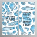Deasign set seafood cafe. Restaurant brochure,flyer.Hand drawn graphic Royalty Free Stock Photo