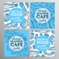 Deasign set seafood cafe. Restaurant brochure,flyer.Hand drawn graphic. Royalty Free Stock Photo