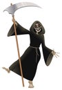Death in black cloak with scythe dancing party Halloween