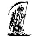 Death in a coat with a hand drawn scythe sketch illustration Halloween cartoon Royalty Free Stock Photo