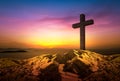 Death, crucifixion and resurrection concept. Christian cross at dusk. Royalty Free Stock Photo