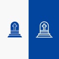 Death, Grave, Gravestone, Rip Line and Glyph Solid icon Blue banner Line and Glyph Solid icon Blue banner