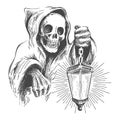 Death in a Hood with Lantern. Vector illustration