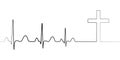 Death icon symbol cardiac arrest, vector cardiogram with cross, concept of death path to faith condolences, departure to