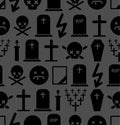 Death pattern seamless. Tombstone and cross background. Cemetery and skull. Candle and mourning frame