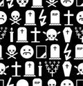 Death pattern seamless. Tombstone and cross background. Cemetery and skull. Candle and mourning frame