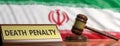 Death penalty in Iran. Judge gavel on Iran flag background. 3d illustration