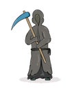 Death reaper with dark robe and hood and scythe