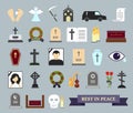 Death, ritual and burial colored icons