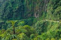 Death Road - July 25, 2017: Panoramic view of the Yungas road, or Death Road, Bolivia