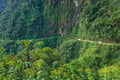 Death Road - July 25, 2017: Panoramic view of the Yungas road, or Death Road, Bolivia Royalty Free Stock Photo