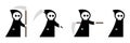 Death with scuthe set. Death reaper icon set on white background. Death icon, sign, symbol. Cartoon people vector illustration. Royalty Free Stock Photo