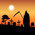 Vector death silhouette standing in graveyard Royalty Free Stock Photo