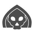 Death solid icon. Grim reaper skull, creepy demon face in hood. Halloween party vector design concept, glyph style