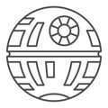 Death Star thin line icon, star wars concept, space station and galactical superweapon vector sign on white background