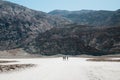 Badwater Basin Salt Flats Trail, and Black Mountains in Death Valley National Park, California Royalty Free Stock Photo