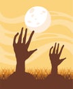 Death zombie hands and fullmoon at night