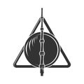 Deathly Hallows, a symbol from the Harry Potter book. A magic wand, a resurrection stone, and a cloak of invisibility. Vector