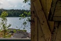 Deatil of an old wooden changing cabin on the shore of the Saimaa lake in Finland - 6