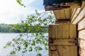 Deatil of an old wooden changing cabin on the shore of the Saimaa lake in Finland - 5
