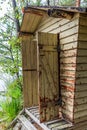 Deatil of an old wooden changing cabin on the shore of the Saimaa lake in Finland - 4