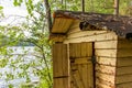 Deatil of an old wooden changing cabin on the shore of the Saimaa lake in Finland - 2