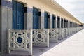 Deauville, France. The row of famous beach cabins with celebrity names on promenade des Planches. Royalty Free Stock Photo