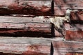 Debarked Rough Log Cabin Wall Horizontal Background Or Texture, Close Up