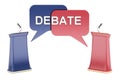 Debate concept with microphones and tribunes, 3D rendering Royalty Free Stock Photo