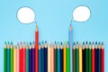 Debate, dialog, communication and education concept. color pencil talking about political opinions with speech bubbles Royalty Free Stock Photo