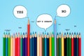 Debate, dialog, communication and education concept. color pencil talking about political opinions with speech bubbles Royalty Free Stock Photo