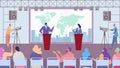 Debate of political party candidates, election campaign, people cartoon characters, vector illustration