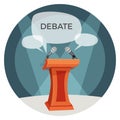 Debate poster with microphones and opinions on vector illustration Royalty Free Stock Photo