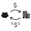 debenture. people, company and dollar sign icon. graphic representation of the debenture investment cycle.