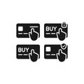 Debit and credit card payment black glyph icon set. Online shopping pay button vector icons.