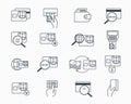 Debit and credit card payment icons. Safe electronic banking outline vector icon set Royalty Free Stock Photo