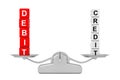 Debit and Credit Cube Blocks over Simple Balance Scale. 3d Rendering Royalty Free Stock Photo