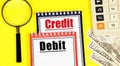 Debit and credit. The text label in the working document. Royalty Free Stock Photo